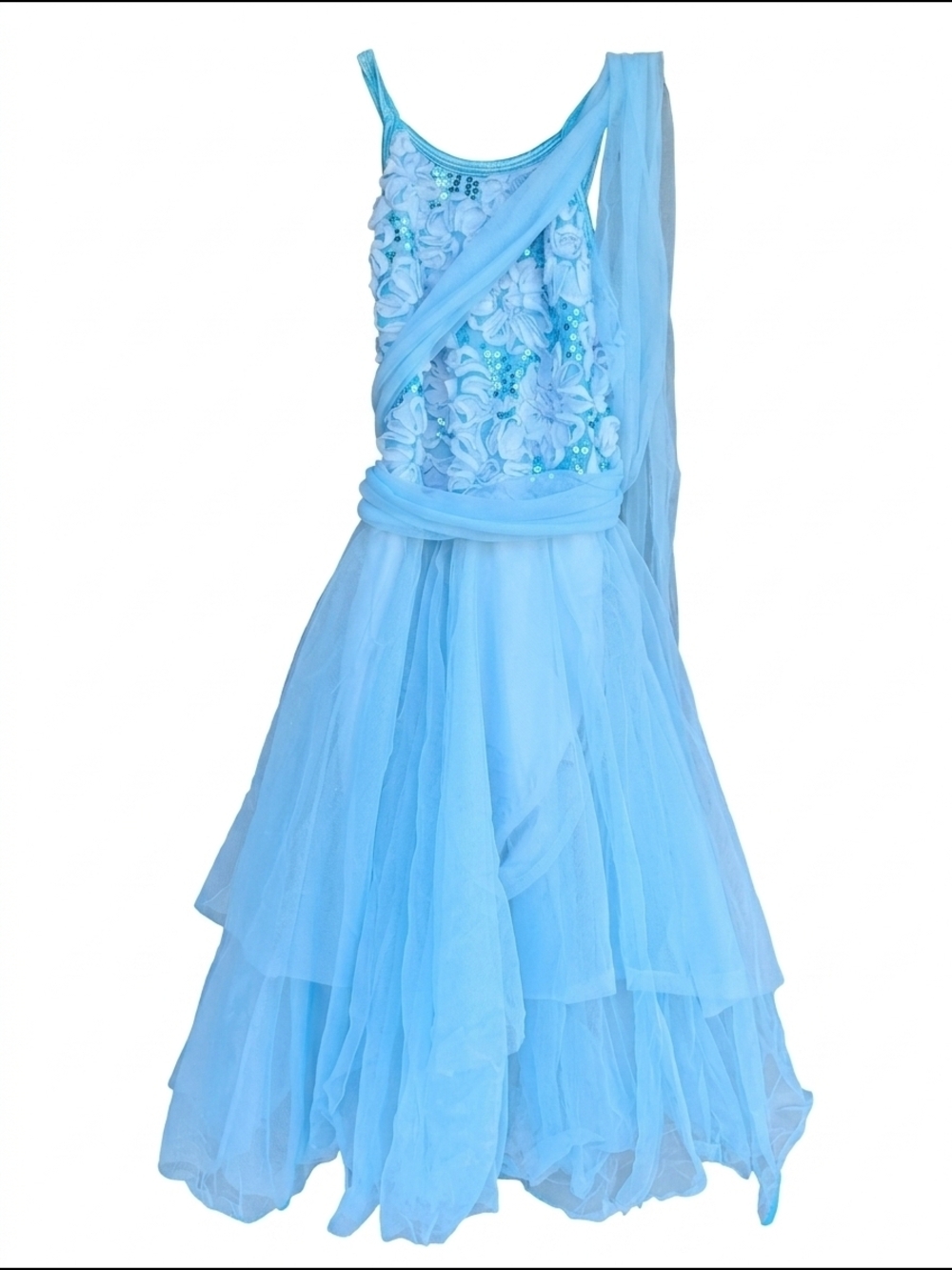 Blue Floral Tulle Girls' Dance Costume Dress